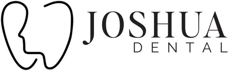 A logo for “Joshua Dental” features a stylized outline of a tooth integrated with the profile of a face, forming a distinctive and modern design. To the right, the bold, serif text reads “JOSHUA DENTAL,” with “JOSHUA” larger and “DENTAL” aligned below it, reinforcing a professional and memorable brand identity.
